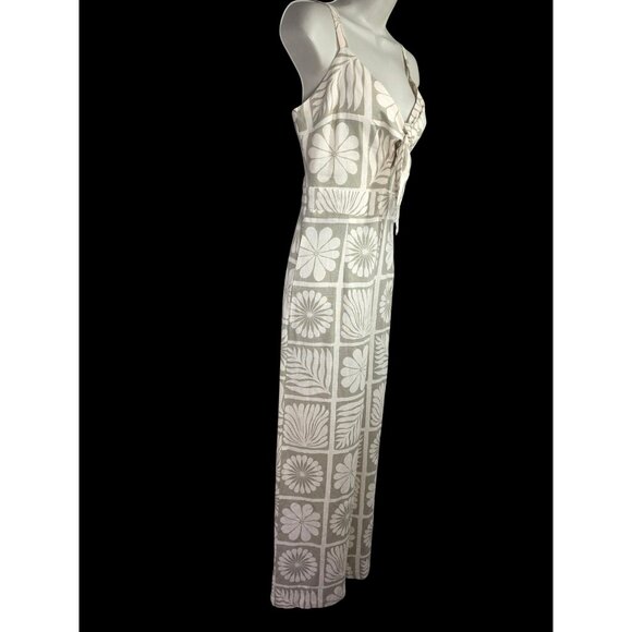 Petal & Pup Linen Blnd Wide Leg Jumpsuit Women Sz 2 Tie Front Floral Adjust Strp - Picture 4 of 12
